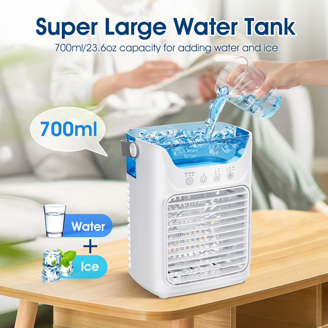 Cooling portable evaporative air cooler with refillable water reservoir adjustable louvers quiet fan and carry handle Bowlift