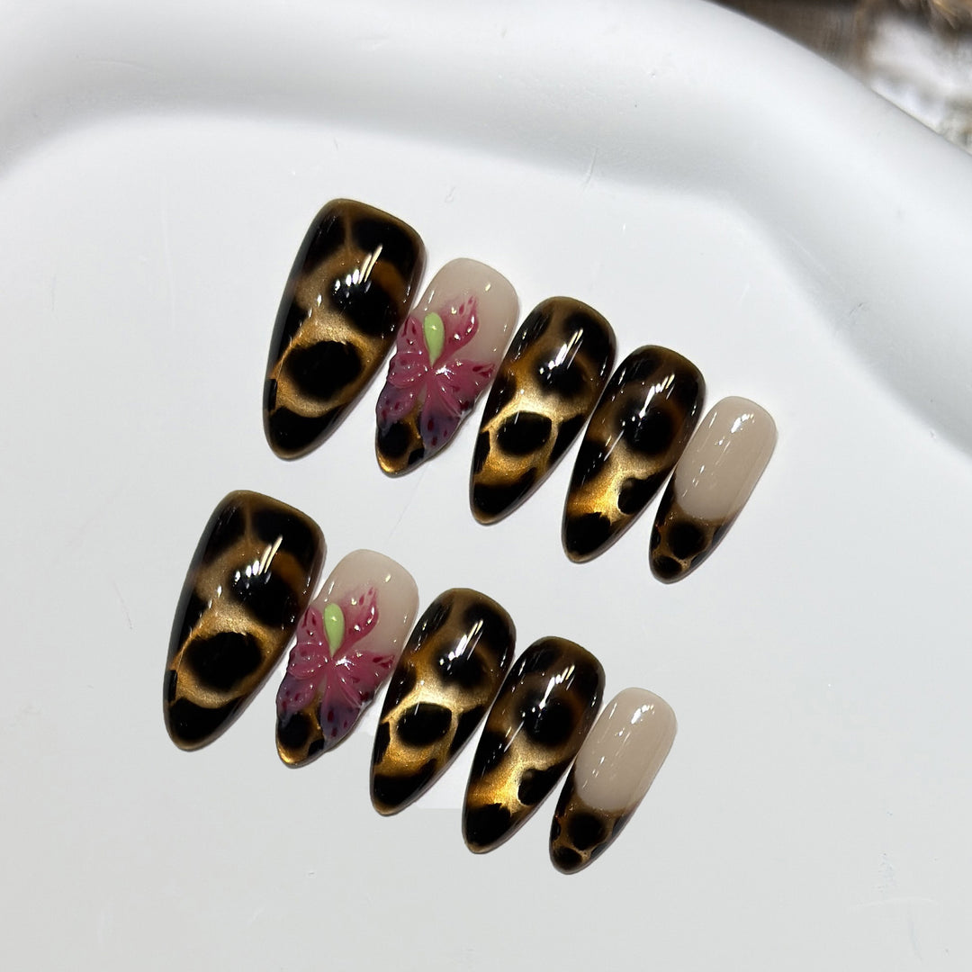 Artistic Stiletto Nail Tips with Floral Design Bowlift