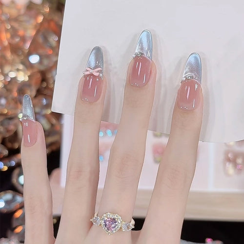 Artistic Stiletto Press-On Nail Set with Leopard Print and Bow Accents Bowlift