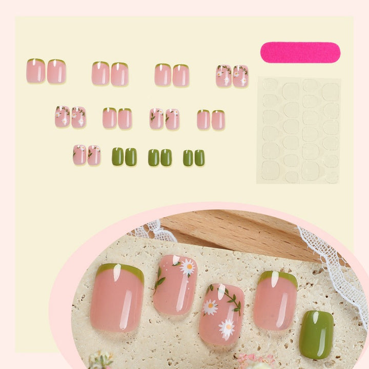 Artificial nail set with delicate flowers and green accents Bowlift