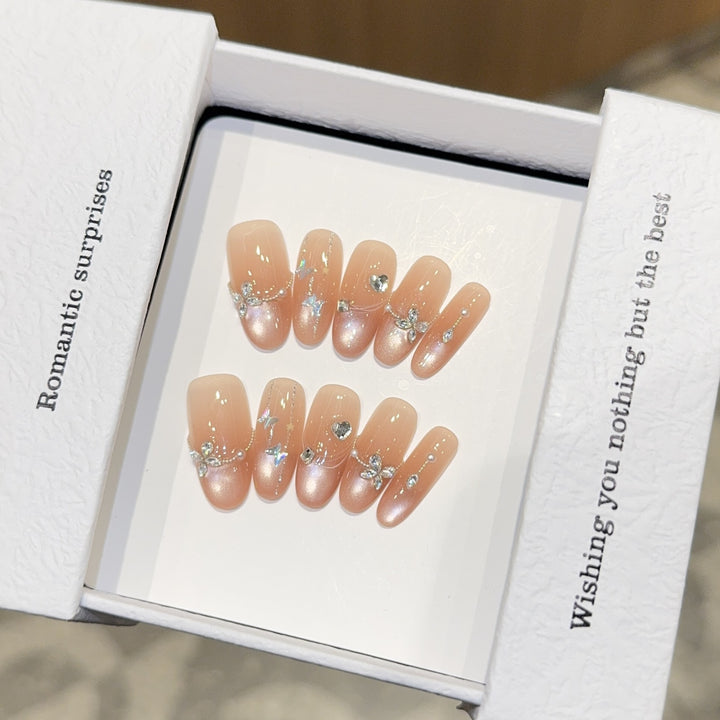 Artificial Nail Set with Romantic Heart and Glitter Designs Bowlift
