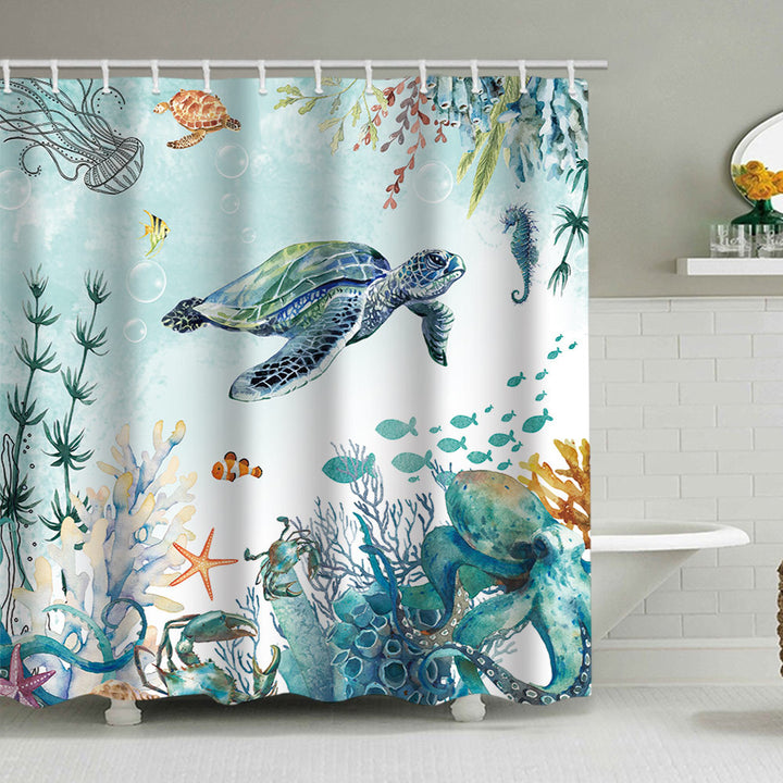 Coastal Pattern Shower Curtain Bowlift