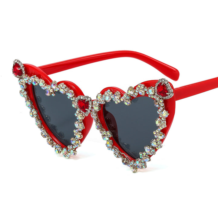 Women's Heart-Shaped Glamour Sunglasses with Rhinestone Decorations Bowlift