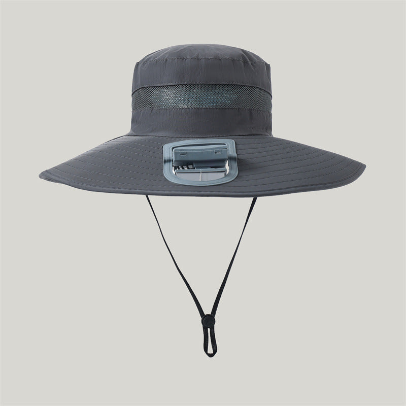 wide-brimmed outdoor sun hat with solar module, quiet mini fan, and adjustable chin strap Bowlift
