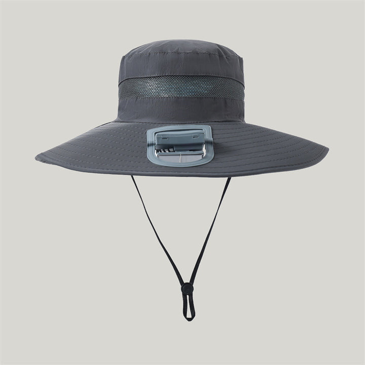wide-brimmed outdoor sun hat with solar module, quiet mini fan, and adjustable chin strap Bowlift
