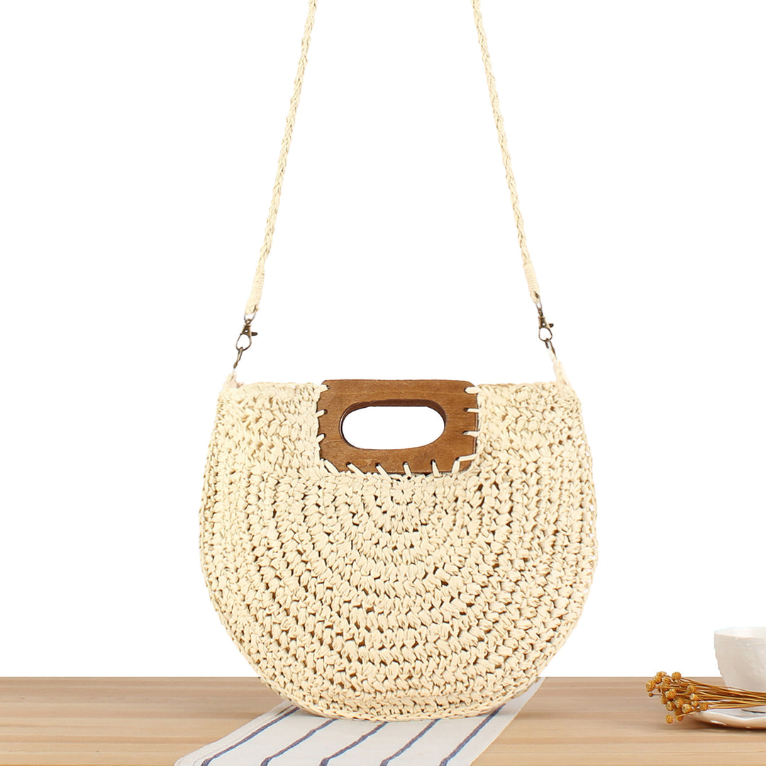 Handbag Made of High-Quality Plant Fiber Weave with Wooden Handle Bowlift
