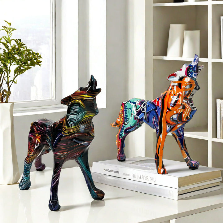 Unique wolf sculpture made of hand-painted resin Bowlift