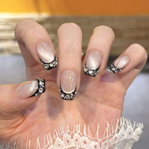 Decorative Rhinestone Tip Press-On Nails Bowlift