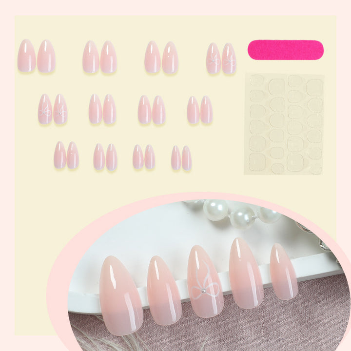 Elegant Press-On Nail Set with Delicate Floral Accents Bowlift
