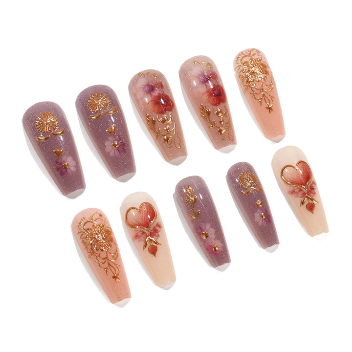 Artificial Nail Set with Romantic Floral Designs Bowlift