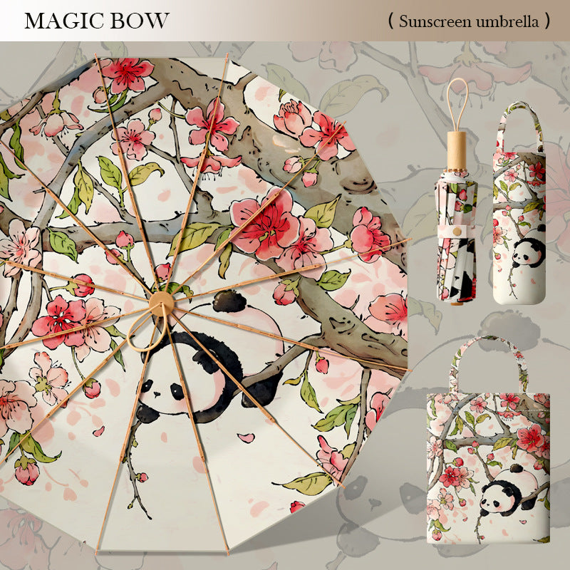 Ladies elegant folding umbrella with floral motif and high-quality carrying bag Bowlift