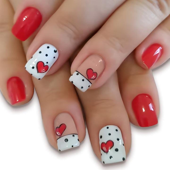 Heart-Embellished Press-On Nail Set Bowlift 1787543006