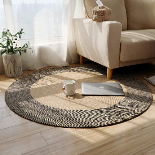 Rustic Round Rug with Fringes Bowlift