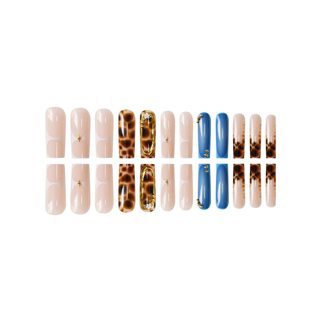 Artistic Press-On Nail Set with Unique Giraffe Pattern Bowlift