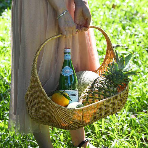 Ladies Handcrafted Rattan Basket with Elegant Contour Bowlift