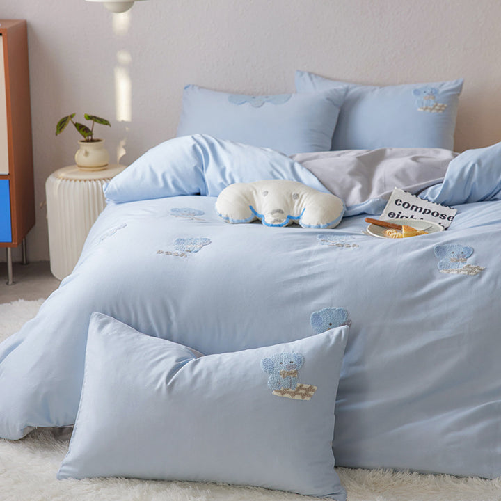 Cotton Embroidered Puppy Duvet Cover Set