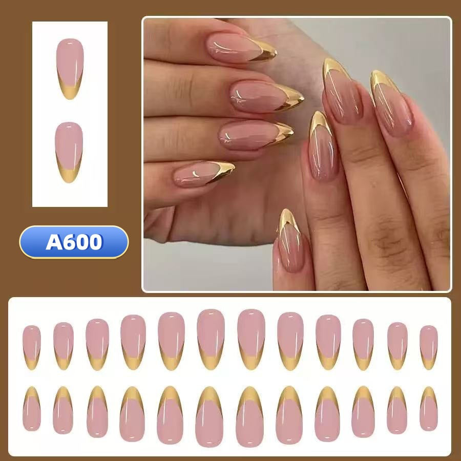 Artificial nail set with elegant gold tip design Bowlift