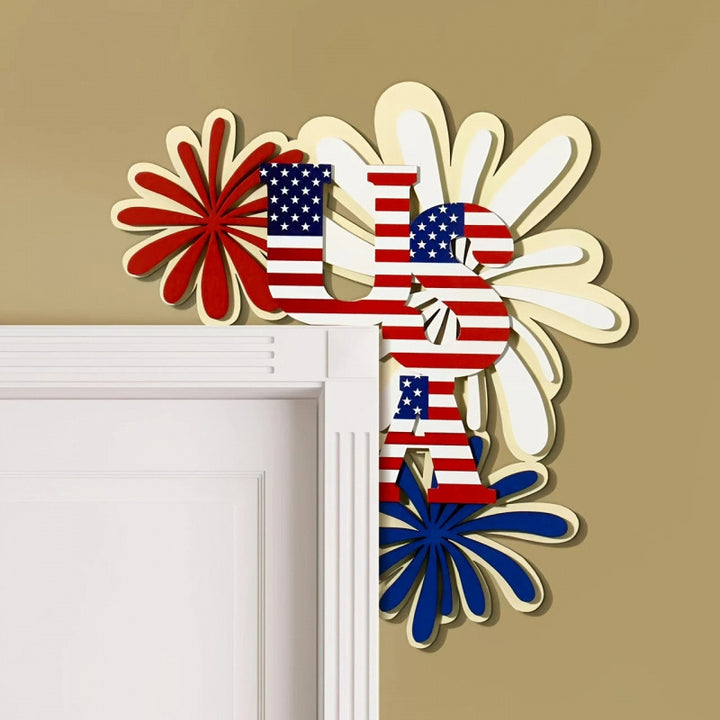 Independence Day layered laser-cut corner door and wall plaque with USA flag letter motif Bowlift