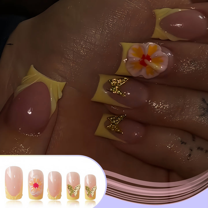 Artistic Floral Press-On Nail Design Bowlift