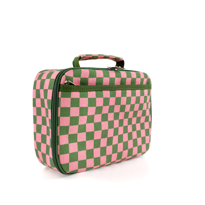 Insulated Checkerboard Lunch Tote with Top Handle and Front Zip Pocket Bowlift