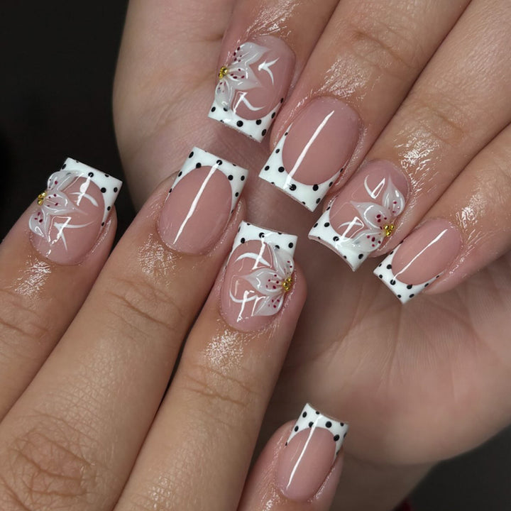 Floral French Tip Acrylic Nail Art Bowlift