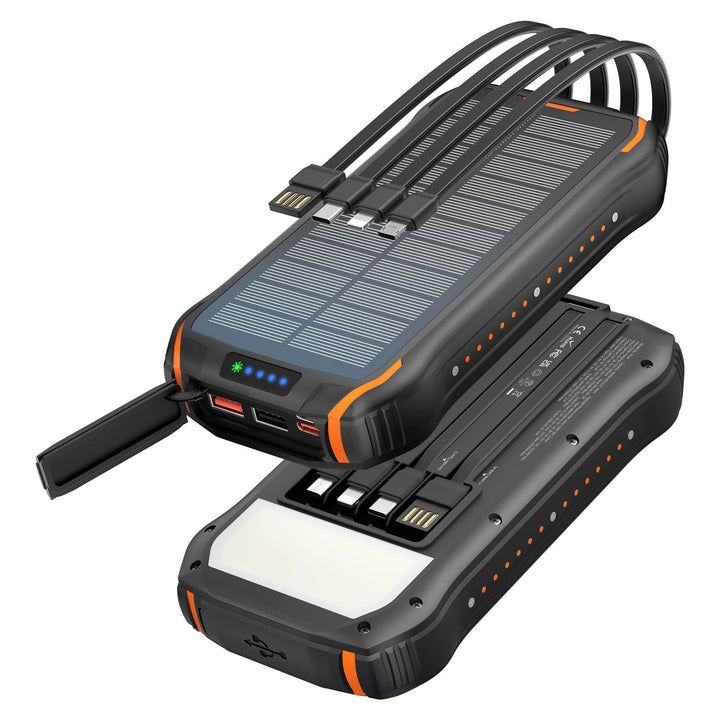 Portable solar power bank with multifunctional charging ports and robust housing Bowlift