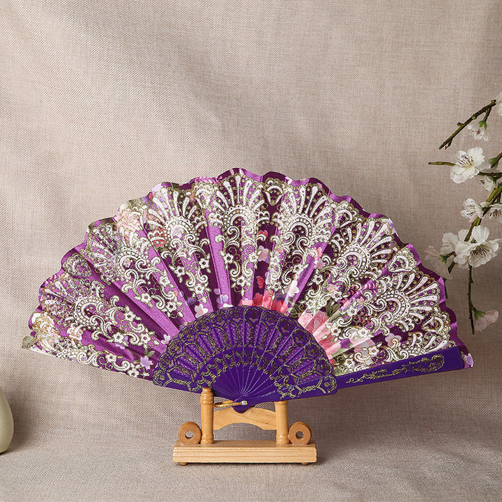 Ladies Elegant Hand Fan with Intricate Floral Patterns Bowlift