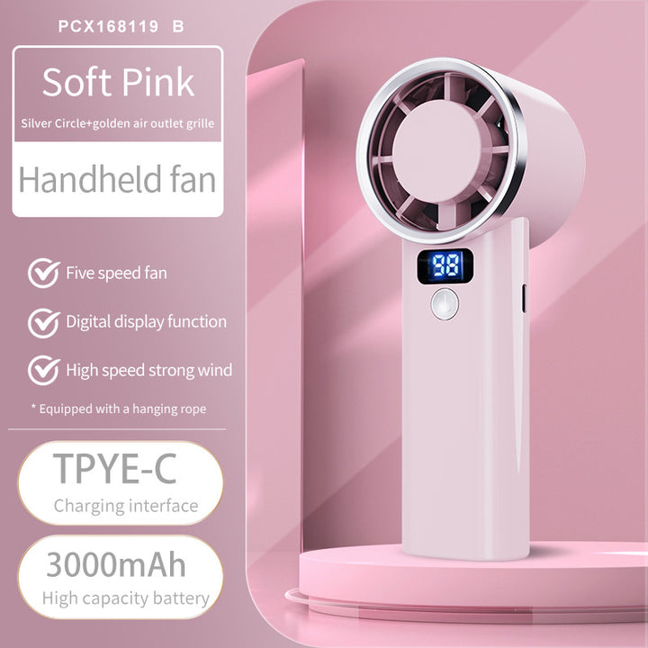 Unisex handheld fan with digital display and five speed levels Bowlift