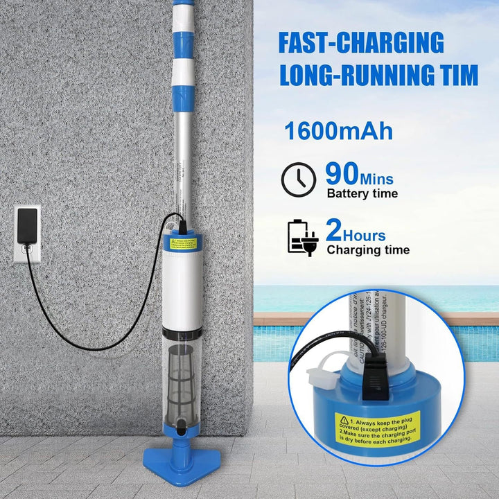 Rechargeable handheld pool vacuum kit with interchangeable brush heads and telescopic pole Bowlift