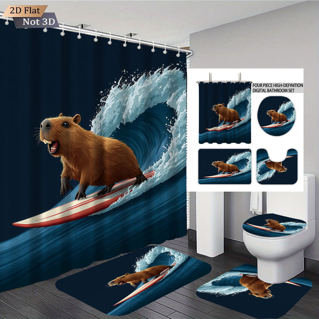 Cute Bear-Themed Four-Piece Bathroom Set Bowlift