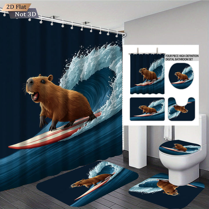 Cute Bear-Themed Four-Piece Bathroom Set Bowlift