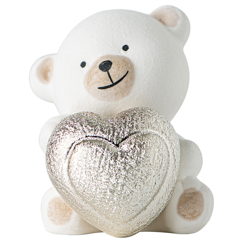 Kawaii Bear Figurine with Heart Bowlift