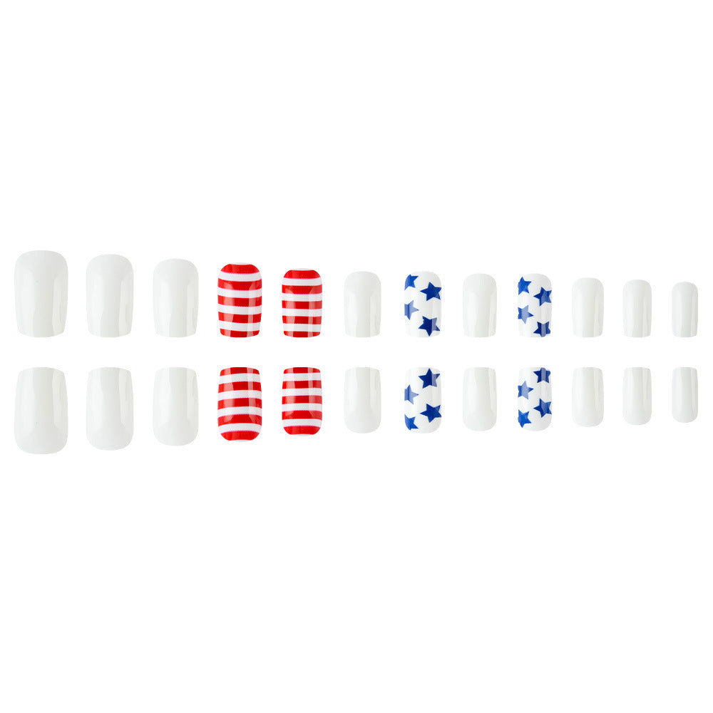 Women's nan patriotic press-on manicure kit with glossy gel finish and long coffin shape Bowlift