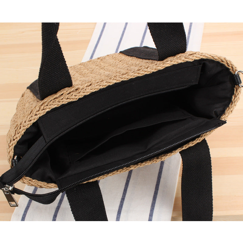 Elegant Braided Handbag with Contrasting Shoulder Straps Bowlift