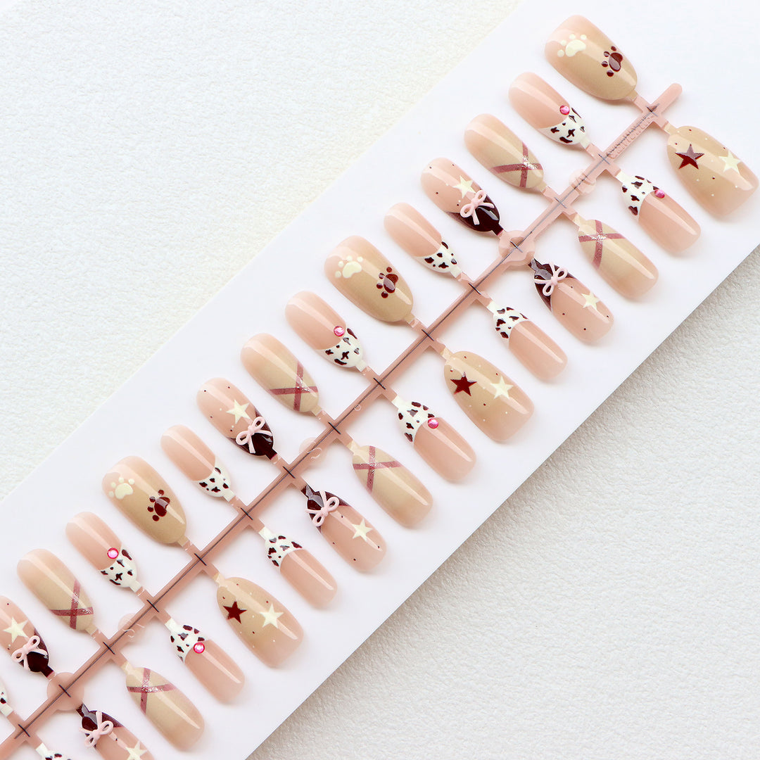 Thematic Press-On Nail Art Set with Charming Designs Bowlift