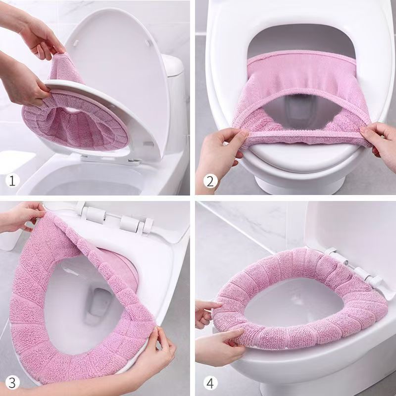 Plush Terry Microfiber Cushioned Toilet Seat Cover with Elastic Fit Bowlift