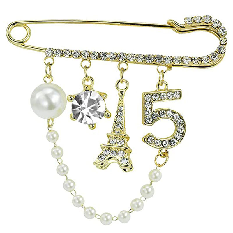 Elegant Brooch with Pearls and Rhinestones Bowlift