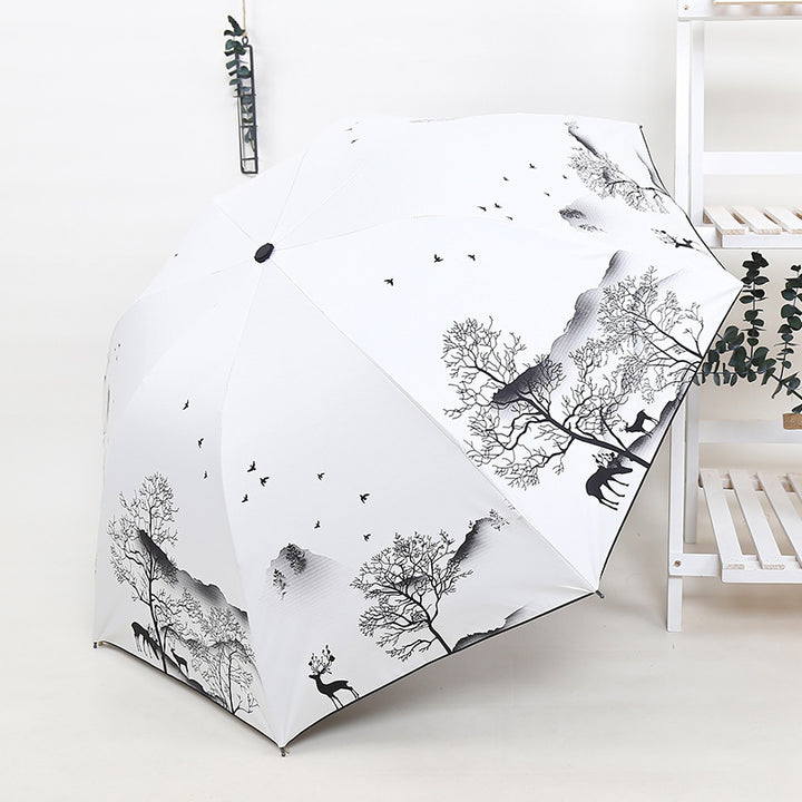 Ladies Foldable Umbrella with Artistic Nature Design Bowlift