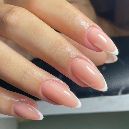 Artistic Nail Extensions in Elegant French Tip Design Bowlift