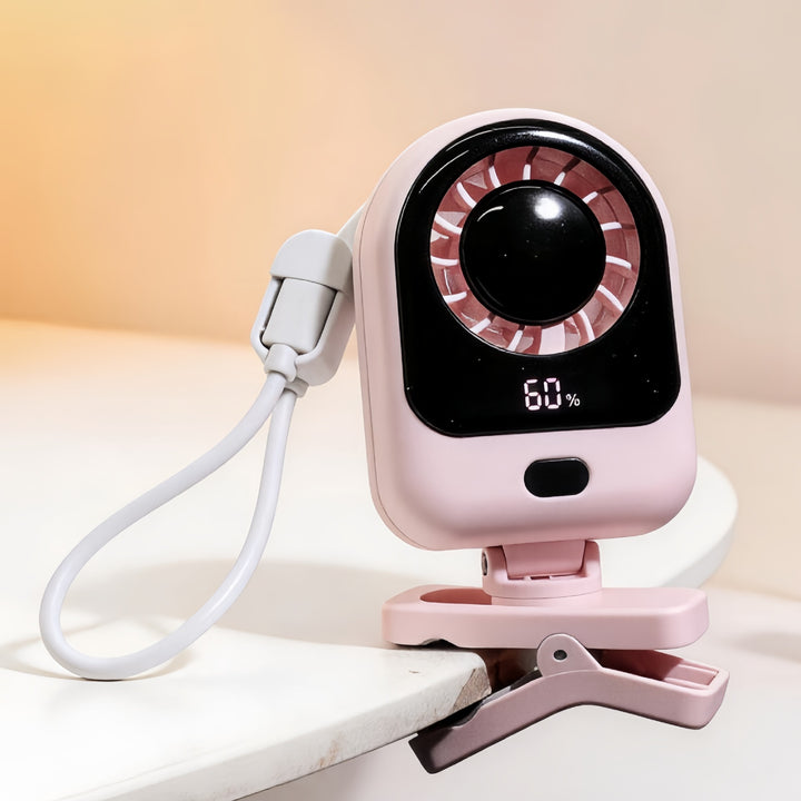 Women's Portable Mini Fan with Digital Display and Flexible Mount Bowlift