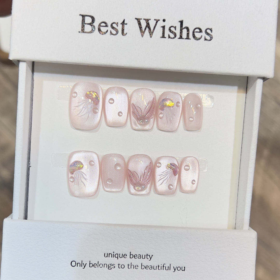 Elegant Press-On Nail Art Set with 3D Flourish Design Bowlift