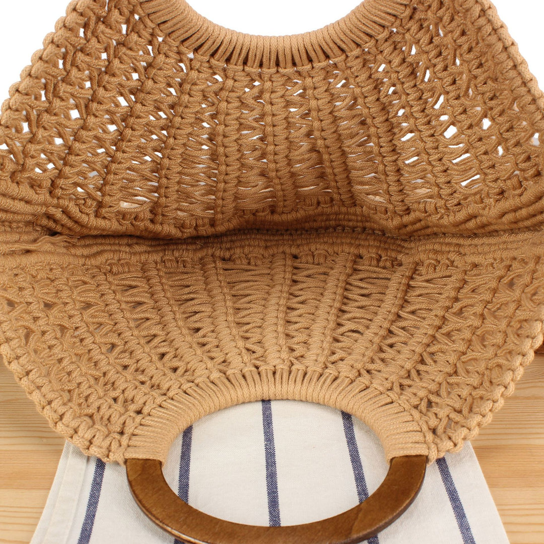 Macramé Handbag with Wooden Handles Bowlift