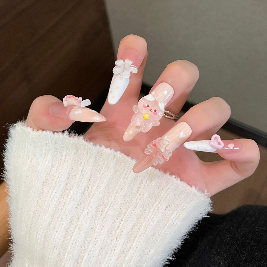 Whimsical 3D Character-Themed Press-On Nail Set Bowlift