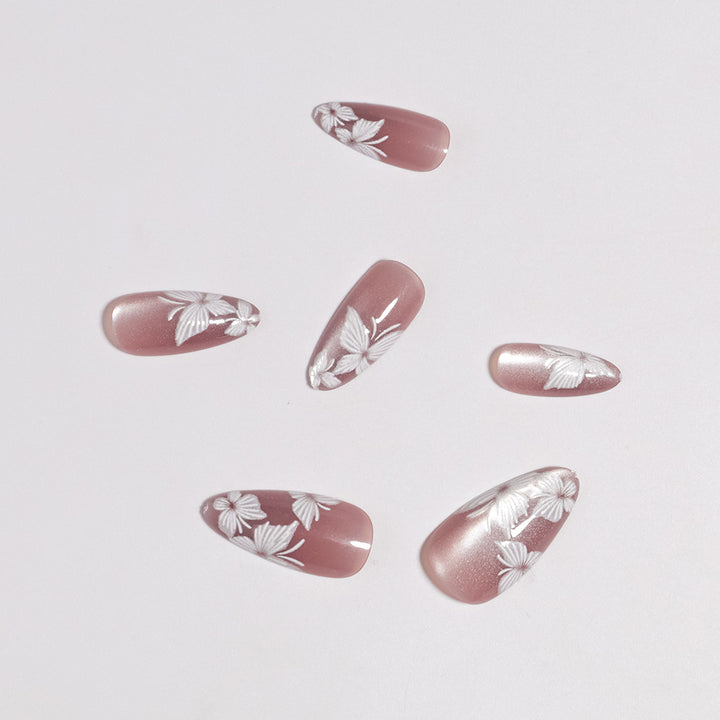 Premium Artistic Press-On Nails Set with Floral Accents Bowlift