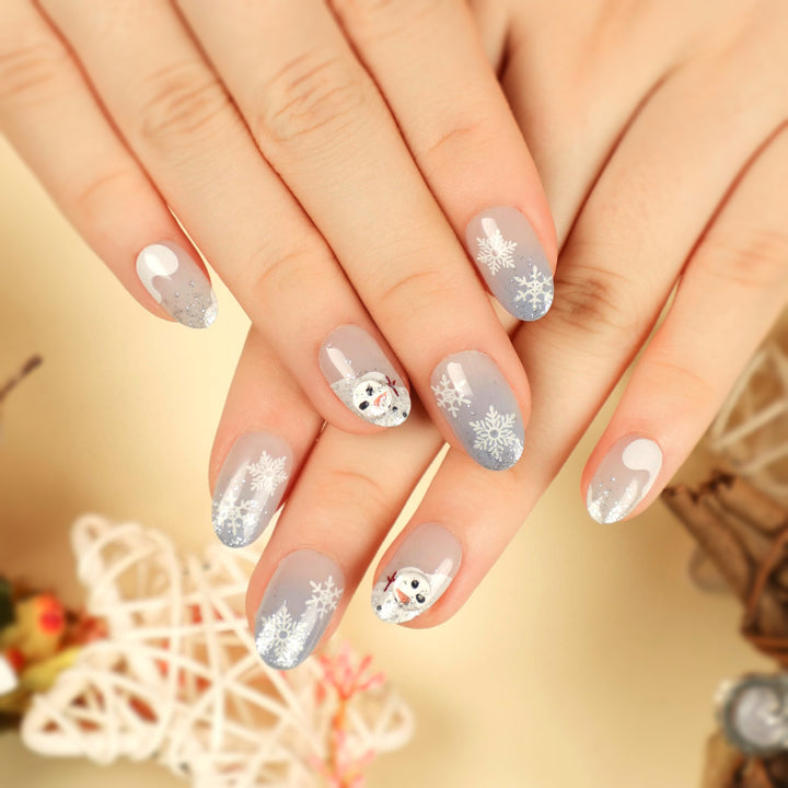 Artful Winter Nail Extensions with Snowman Design Bowlift