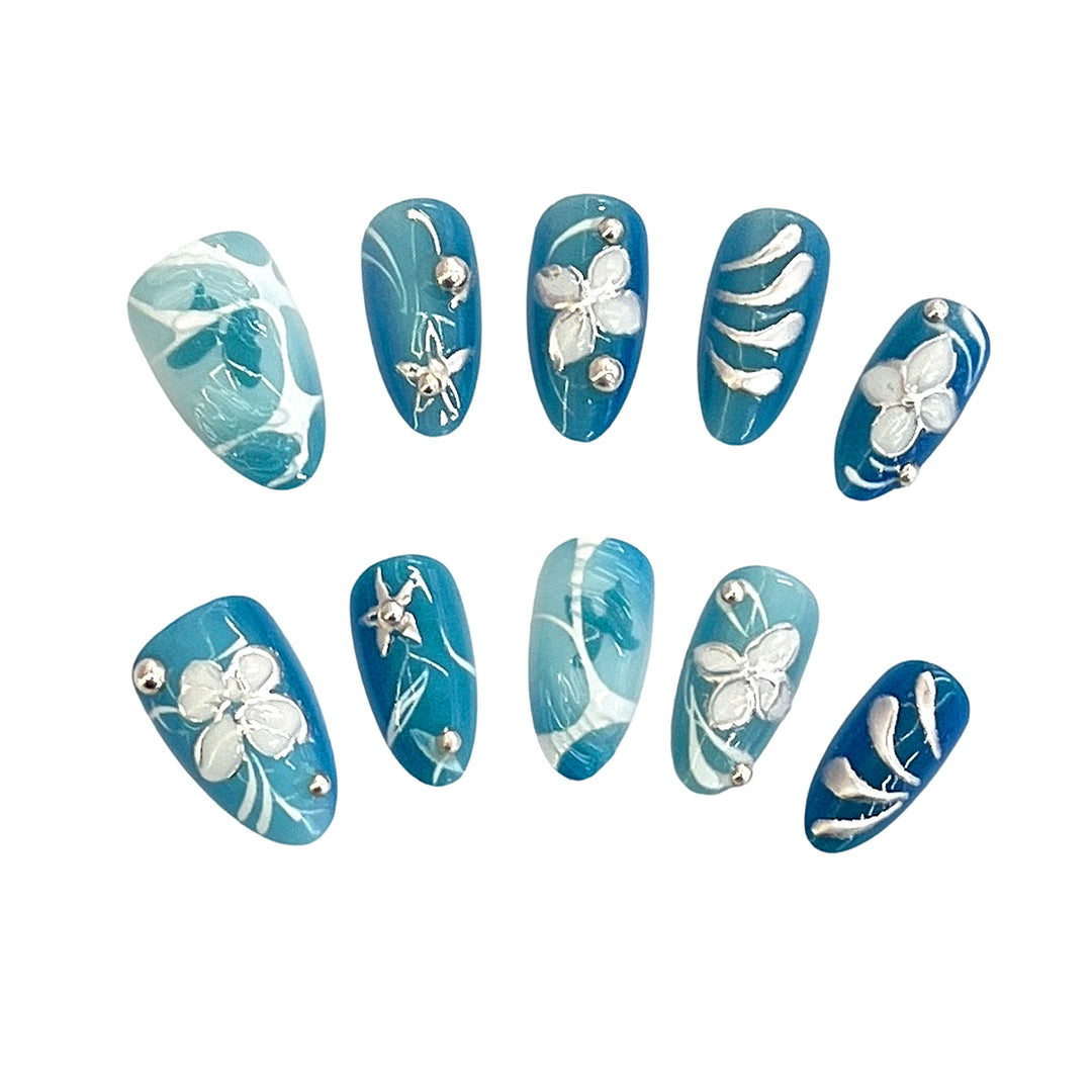 Artistic Floral-Patterned Press-On Nail Set Bowlift