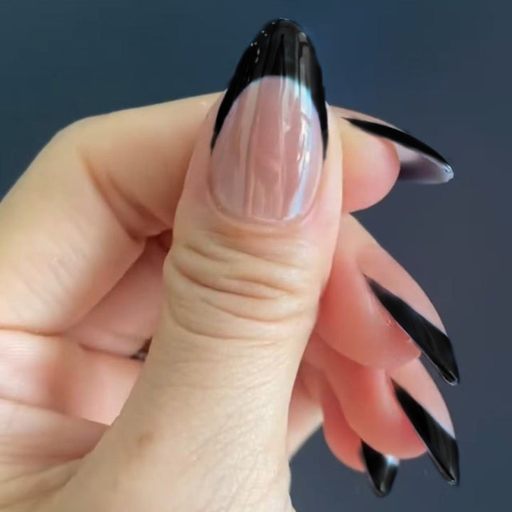 Artistic Stiletto Press-On Nail Set with Chic Black French Tips Bowlift