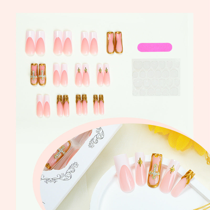 Artificial nail set with romantic flower and glitter accents Bowlift