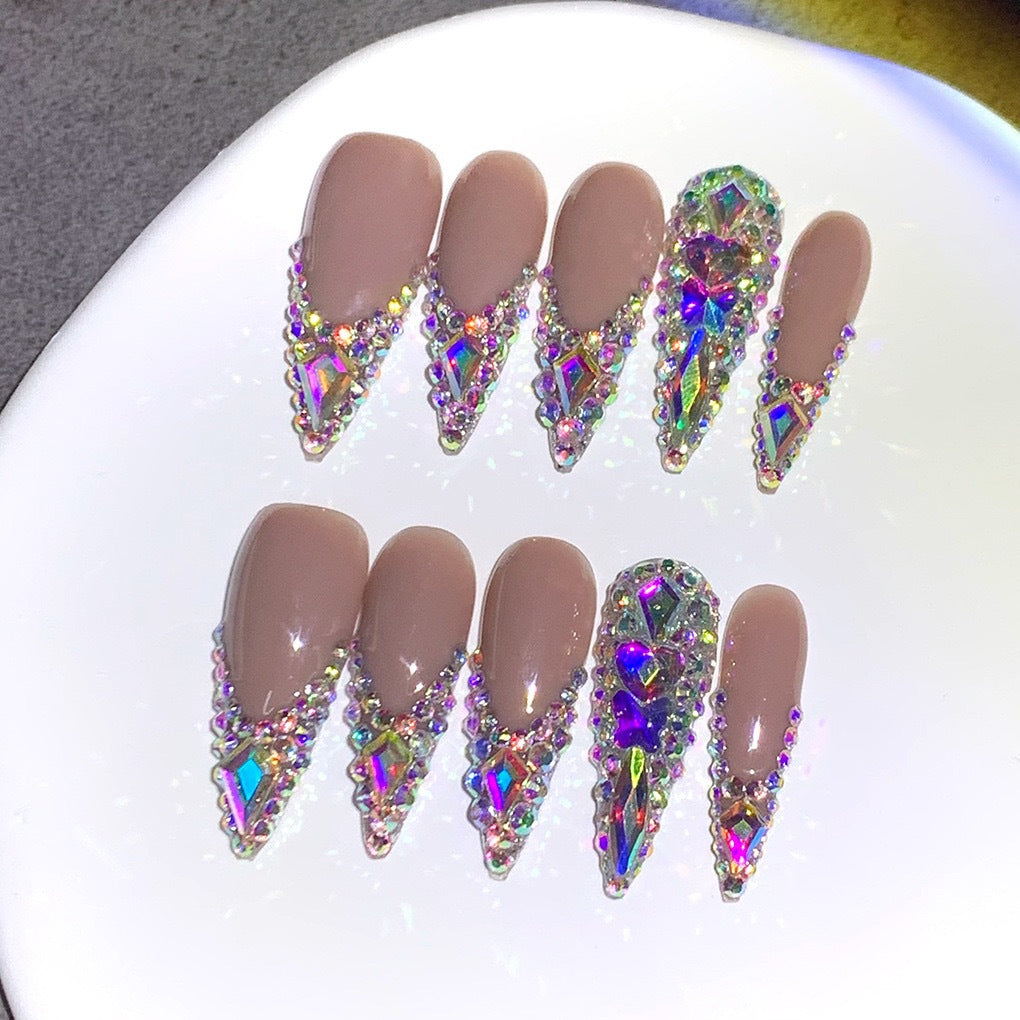Glamorous Rhinestone-Embellished Stiletto Nail Art Extensions Bowlift