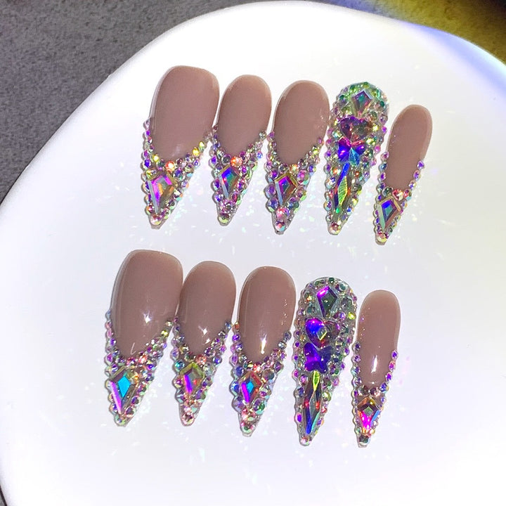 Glamorous Rhinestone-Embellished Stiletto Nail Art Extensions Bowlift